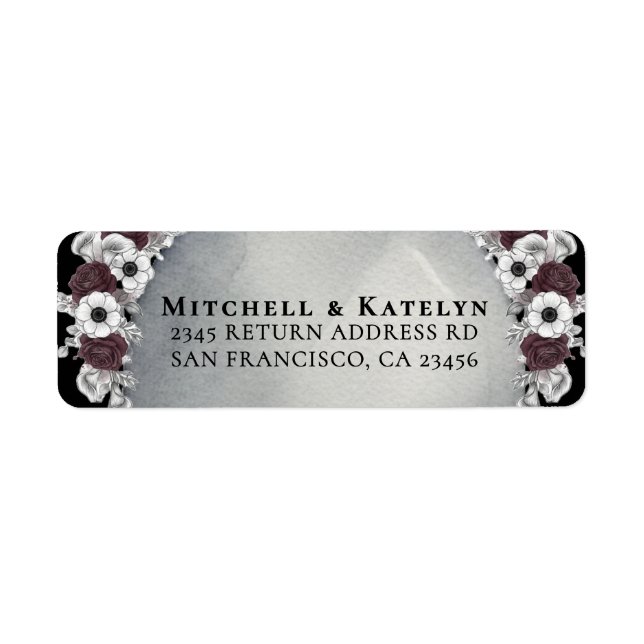 Headstone Floral Dark Gothic Wedding Address Returadress Etikett (Framsidan)