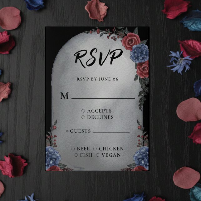 Headstone Floral Gothic Wedding RSVP OSA Kort (Headstone Floral Gothic Wedding RSVP
)