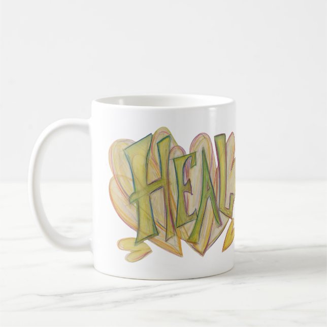 Heal Hearts Inspirational Ord Art Coffee Mugg (Vänster)