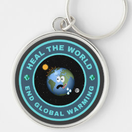 Heal the world. Sluta med global uppvärmning Rund Silverfärgad Nyckelring