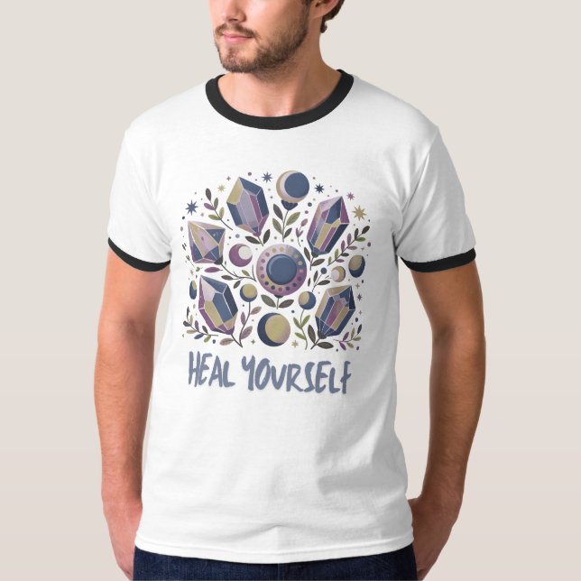 Heal Yourself Ringer Tee - Celestial Crystal Shirt (Framsida)