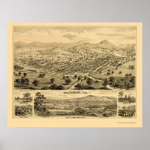 Healdsburg panorama- karta för CA - 1876 Poster