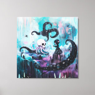 Healer Octopus Skull Magic Witchy Goth AI Art Canvastryck
