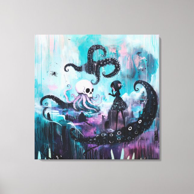 Healer Octopus Skull Magic Witchy Goth AI Art Canvastryck (Framsida)