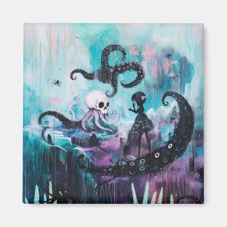 Healer Octopus Skull Magic Witchy Goth AI Art Magnet