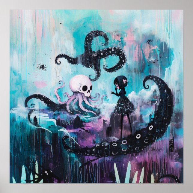 Healer Octopus Witchy Goth AI Art Matte Value Poster (Framsidan)