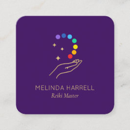 Healing Hand Logotyp Reiki, Massage Bright Lila Fyrkantigt Visitkort