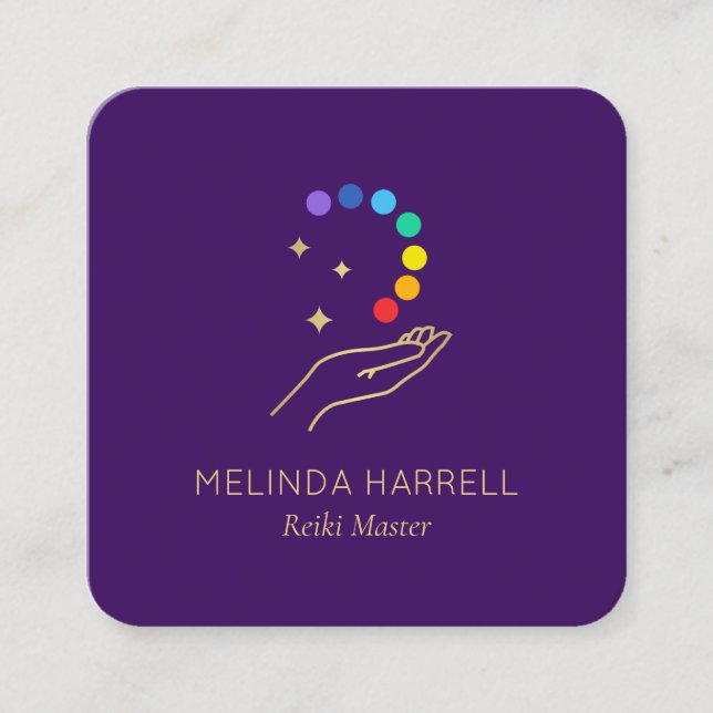 Healing Hand Logotyp Reiki, Massage Bright Lila Fyrkantigt Visitkort (Framsida)