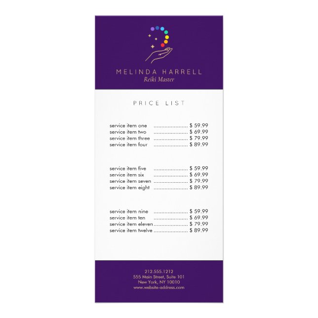 Healing Hand Logotyp Reiki, Massage Bright Lila Reklamkort (Framsidan)