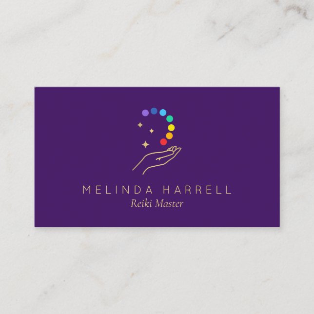 Healing Hand Logotyp Reiki, Massage Bright Lila Visitkort (Framsida)