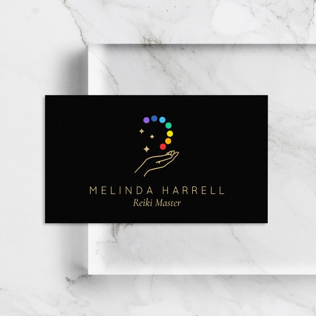 Healing Hand Logotyp Reiki, Massage, Hälsa Black Visitkort (Skapare uppladdad)