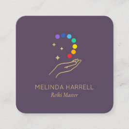 Healing Hand Logotyp Reiki, Massage, Hälsa Lila Fyrkantigt Visitkort