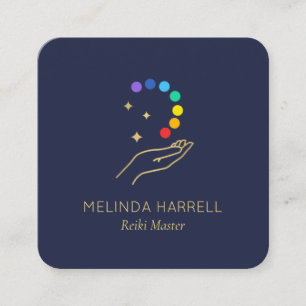 Healing Hand Logotyp Reiki, Massage Therapy Mörk b Fyrkantigt Visitkort