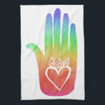 Healing Händer Hamsa Hearts Handflatan Rainbow Kökshandduk<br><div class="desc">Torka av köket med den här söta handduken. Gör en underbar husuppvärmning eller en bröllop-gåva! Kolla min butik för att hitta den motsatta handen också. Du kan anpassa den och även lägga till text. Kolla min butik för mycket mer färg och mönster!</div>