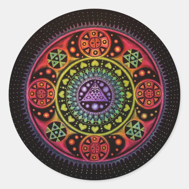 Healing Mandala Runt Klistermärke (Framsida)