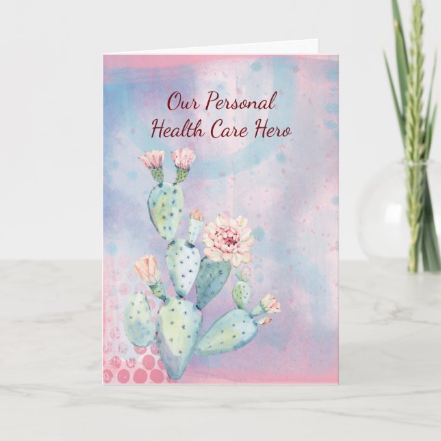 Health Care Hero Tack Watercolor Cactus Kort (Framsida)