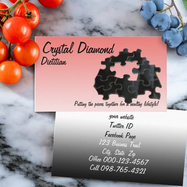 Health Concept Puzzle Biet Coral Ombre-mall Visitkort (front and back designed business card)