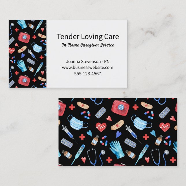 Health Home Care Nurse Stethoscope Business Card Visitkort (Fram/baksida)