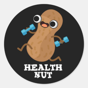 Health Nöt Funny Exercise Peanut Pun Mörk BG Runt Klistermärke