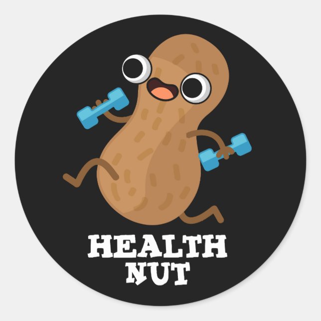 Health Nöt Funny Exercise Peanut Pun Mörk BG Runt Klistermärke (Framsida)