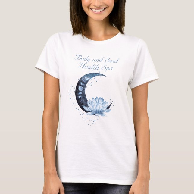 Health Spa Business Blue Lotus Flower Måne T Shirt (Framsida)
