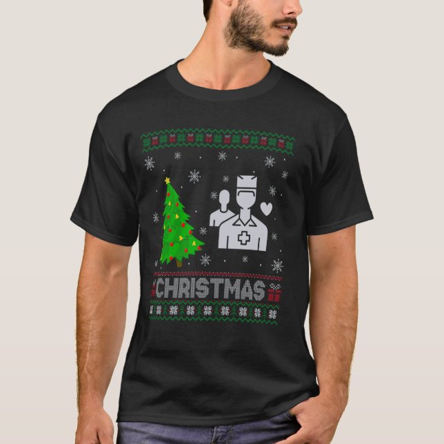Healthcare Worker Julafton Träd Lighting Ugly Chri T Shirt (Framsida)