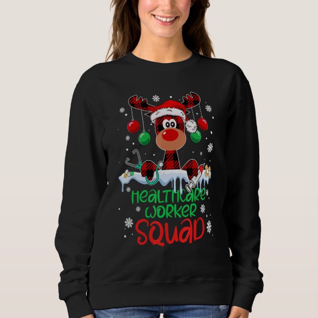 Healthcare Worker Squad Reindeer Christmas Pajamas T Shirt (Framsida)