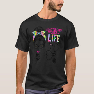 Healthcare Worker Stethoscope Tie Dye Messy Bun Nu T Shirt