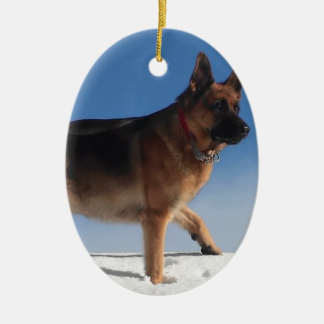 Healthy och Lycklig German Shepherd Hund Julgransprydnad Keramik (Framsidan)