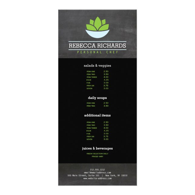 Healthy Salad Vegetables Catering Menu Chalkboard Reklamkort (Framsidan)