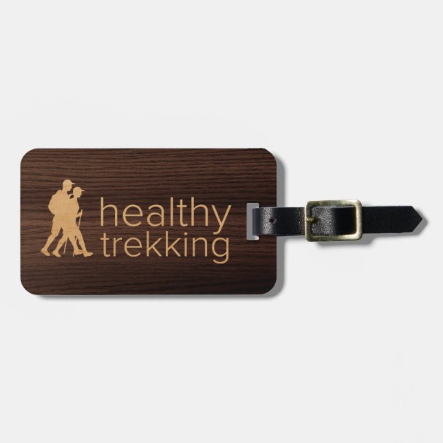 Healthy Trekking Faux Walnut Wood Luggage Tag Bagagebricka (Horisontell Framsida)