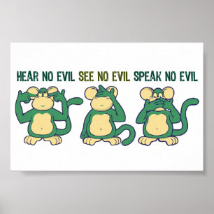 Hear No Evil Monkey Grönts Poster