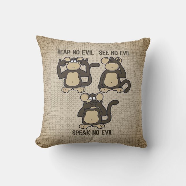 Hear No Evil Monkey Humous Rustic Brown Kudde (Framsida)