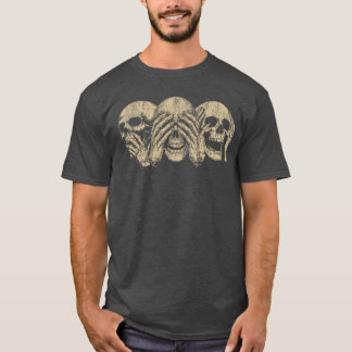 Hear No Evil Skulls Dark Gothic Macabre Horror Hal T Shirt