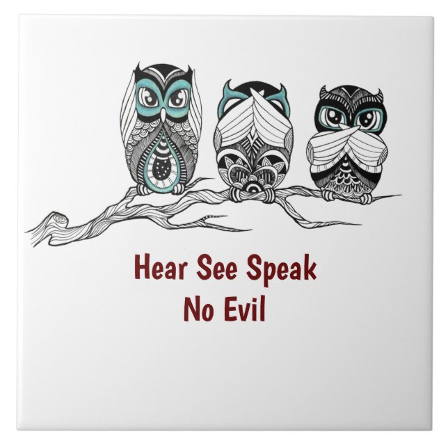 Hear See Speak No Evil Owls Kakelplatta (Framsidan)