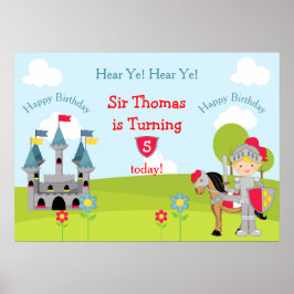 Hear Ye Blonde Cute Knight Horse & Castle Birthday Poster