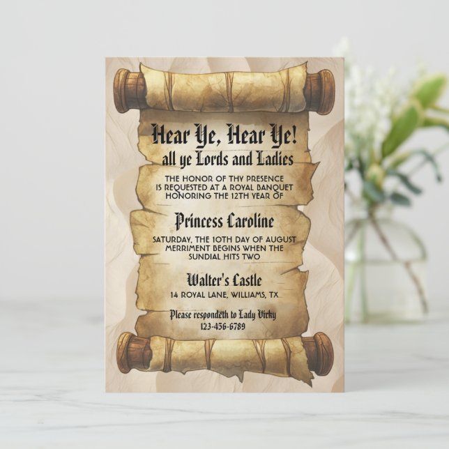Hear Ye Medieval Renaissance Royal Birthday Inbjudningar (Stående Fram)