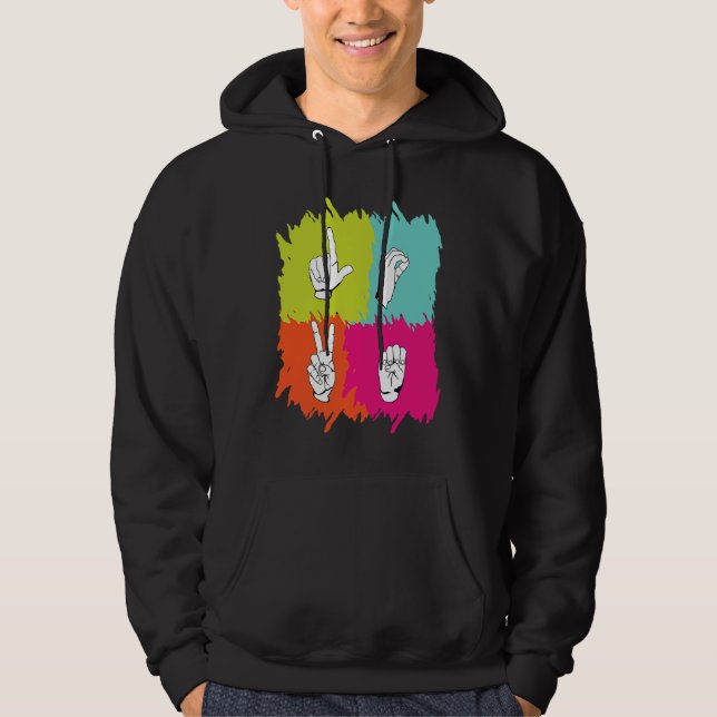 Hearing Aid Deaf Pride ASL hand sign language Gest Hoodie (Framsida)