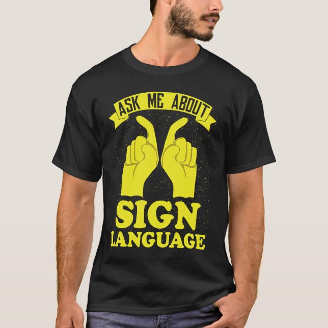 Hearing Aid Deaf Pride ASL Hand Sign Language T Shirt (Framsida)