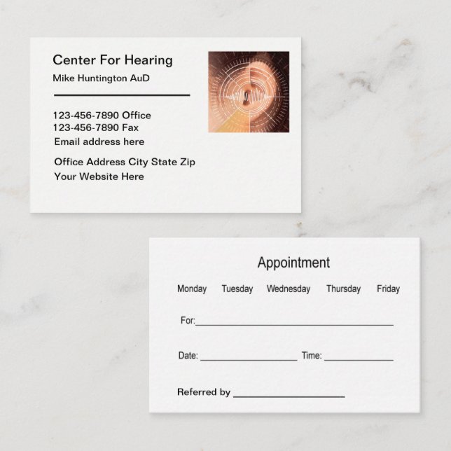 Hearing Aids ENT Appointment Business Cards Visitkort (Fram/baksida)