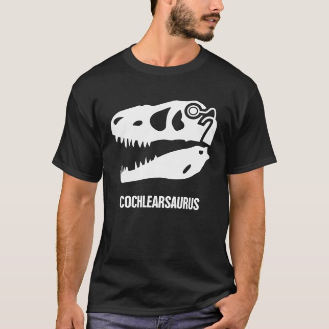 Hearing Loss Awareness  Dinosaur Cochlear Implant T Shirt (Framsida)