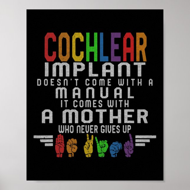 Hearing Loss Awareness Mother Cochlear Implant Asl Poster (Framsidan)