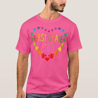 Heart 100th Day Of 1st Grade Teacher Autism Awaren T Shirt