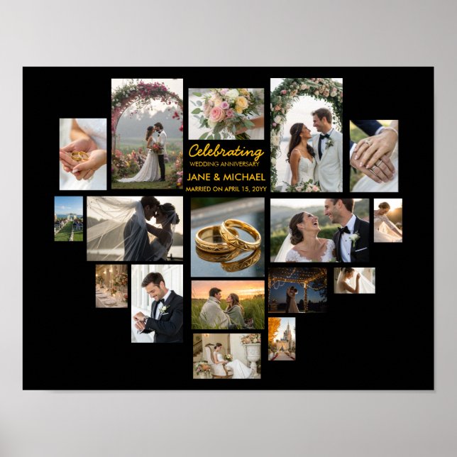 Heart 17 Photo Collage Personlig Script Poster (Framsidan)