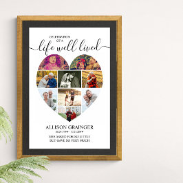 Heart 9 Photo Collage Life well Lived Funeral Poster
