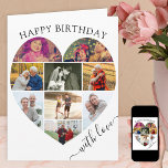 Heart 9 Photo Collage med Kärlek Script Birthday Kort<br><div class="desc">Säg Grattis på födelsedagen med ett kärlek-fotokollage, personlig födelsedagskort. Fotomallen är inställd för att du ska kunna lägga till bilder, som arbetar i rader uppifrån och ned till grund. Fotokollage innehåller 9 bilder som visas i en blandning av porträtt och liggande format. "med kärlek" är skrivet i handskrivet skript i...</div>