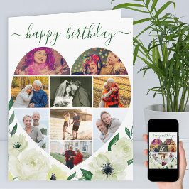 Heart 9 Photo Collage Vit ros Grattis på födelseda Kort