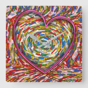 Heart Abstrakt Swirl Sprinkles Art Kärlek Fyrkantig Klocka