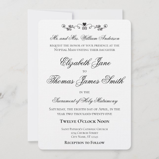 Heart Accent Elegant Wedding Invitation Inbjudningar (Framsida)