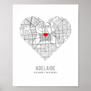 Heart Adelaide City Karta (Australien) Poster